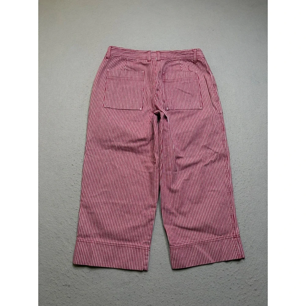 Lee Riveted Crop Pants Womens 8P Red White Hickory Stripe Vintage 90s Wide Leg